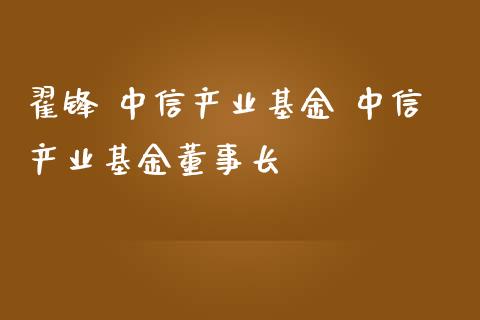 翟锋 中信产业基金 中信产业基金