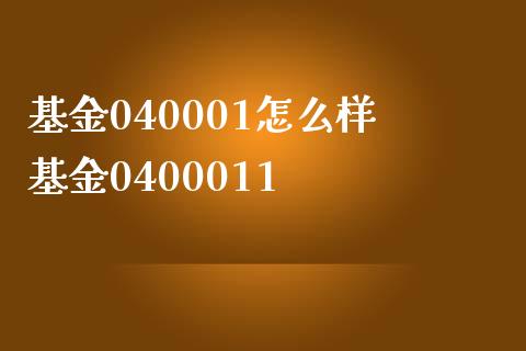 基金040001怎么样 基金0400011