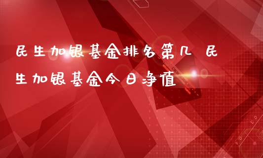 民生加银基金排名第几 民生加银基金今日净值
