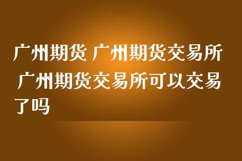 广州期货 广州期货交易所 广州期货交易所可以交易了吗