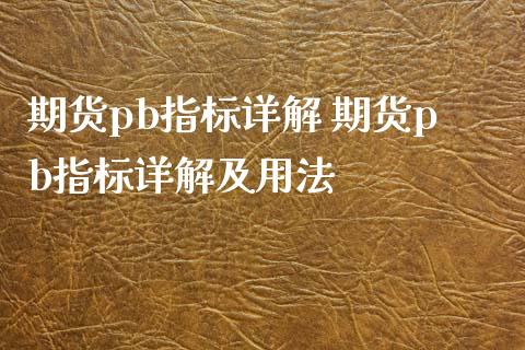 期货pb指标详解 期货pb指标详解及用法