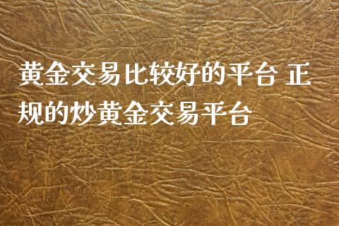 黄金交易比较好的平台 正规的炒黄金交易平台
