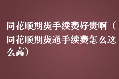 同花顺期货手续费好贵啊（同花顺期货通手续费怎么这么高）