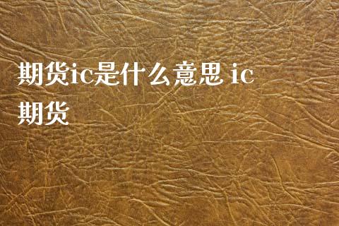 期货ic是什么意思 ic期货