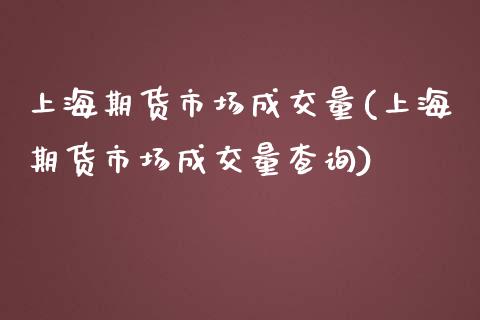 上海期货市场成交量(上海期货市场成交量查询)