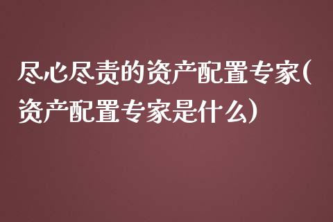 尽心尽责的资产配置专家(资产配置专家是什么)