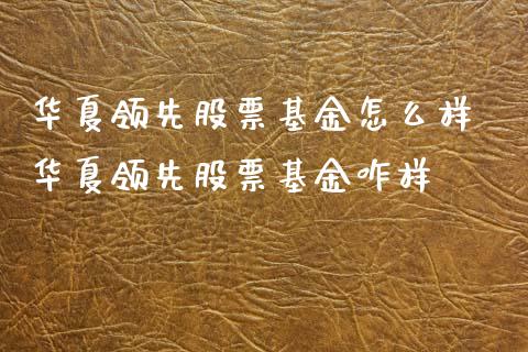华夏领先股票基金怎么样 华夏领先股票基金咋样