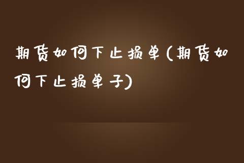 期货如何下止损单(期货如何下止损单子)
