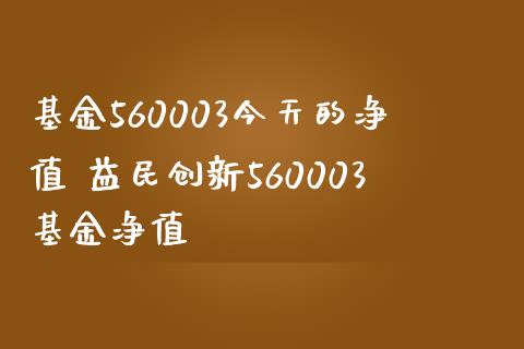 基金560003今天的净值 益民创新560003基金净值