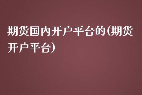 期货国内开户平台的(期货开户平台)