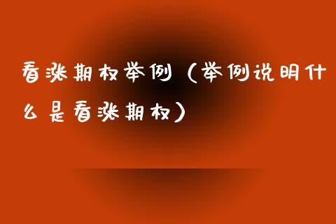 看涨期权举例（举例说明什么是看涨期权）