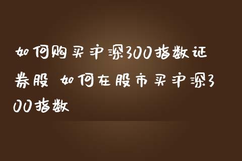 如何购买沪深300指数证券股 如何在股市买沪深300指数_https://www.dglong8.com_期货理财_第1张