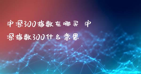 沪深300指数在哪买 沪深指数300什么意思