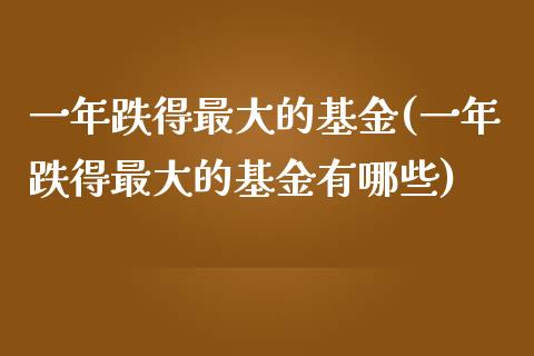 一年跌得最大的基金(一年跌得最大的基金有哪些)