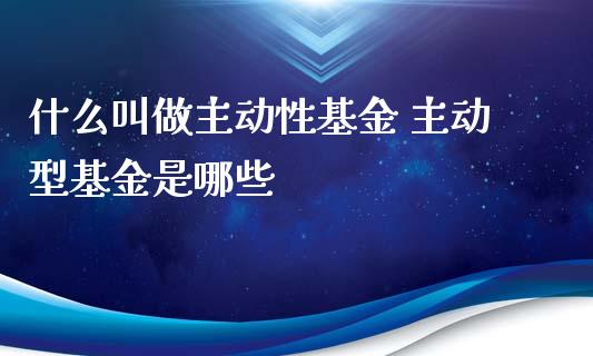 什么叫做主动性基金 主动型基金是哪些