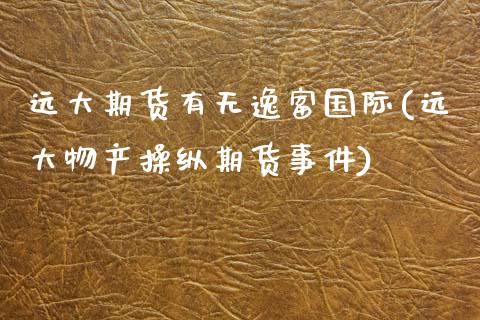 远大期货有无逸富国际(远大物产操纵期货事件)