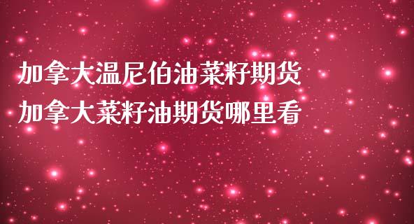 加拿大温尼伯油菜籽期货 加拿大菜籽油期货哪里看