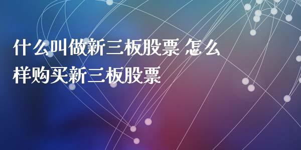 什么叫做新三板股票 怎么样购买新三板股票