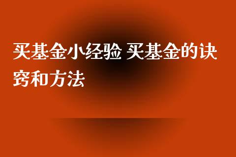 买基金小经验 买基金的诀窍和方法