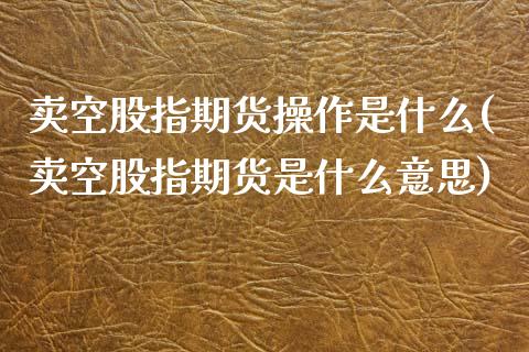 卖空股指期货操作是什么(卖空股指期货是什么意思)