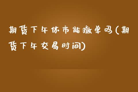期货下午休市能撤单吗(期货下午交易时间)