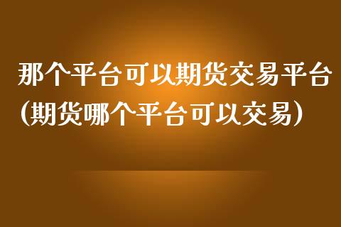 那个平台可以期货交易平台(期货哪个平台可以交易)