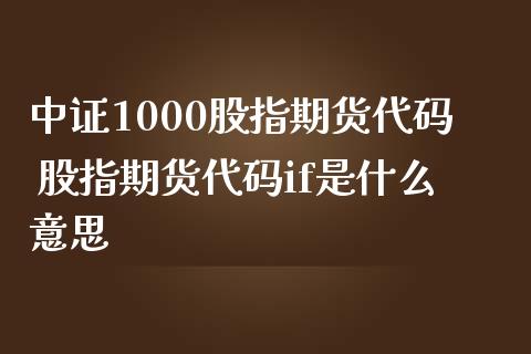 中证1000股指期货代码 股指期货代码if是什么意思