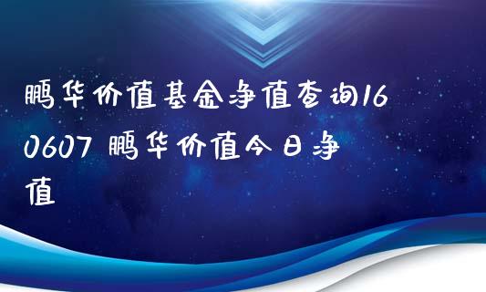 鹏华价值基金净值查询160607 鹏华价值今日净值