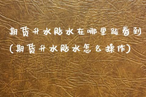 期货升水贴水在哪里能看到(期货升水贴水怎么操作)