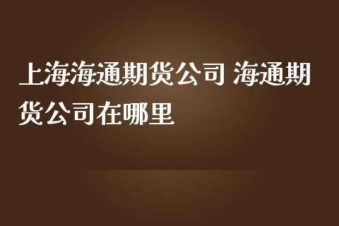 上海海通期货公司 海通期货公司在哪里