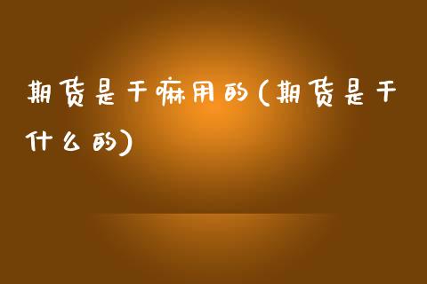 期货是用的(期货是干什么的)