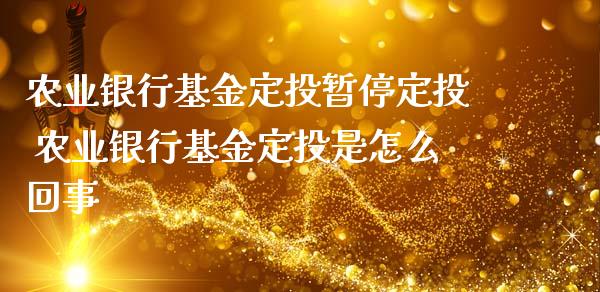 农业银行基金定投暂停定投 农业银行基金定投是怎么回事