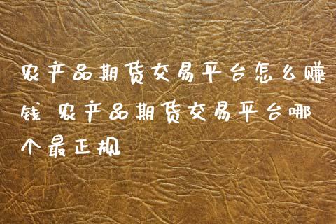 农产品期货交易平台怎么赚钱 农产品期货交易平台哪个最正规