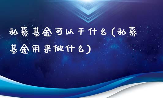 私募基金可以干什么(私募基金用来做什么)