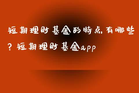 短期理财基金的特点有哪些? 短期理财基金app