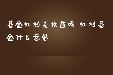 基金红利是收益吗 红利基金什么意思