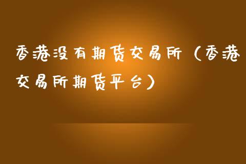香港没有期货交易所（香港交易所期货平台）