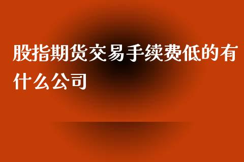 股指期货交易手续费低的有什么公司