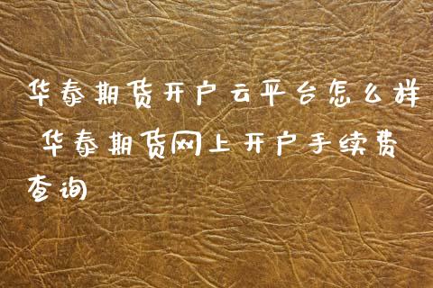 期货开户云平台怎么样 期货网上开户手续费查询
