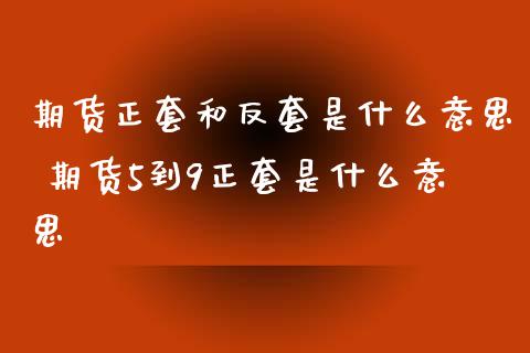 期货正套和反套是什么意思 期货5到9正套是什么意思