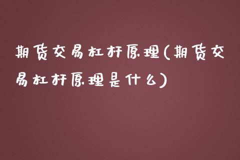 期货交易杠杆原理(期货交易杠杆原理是什么)