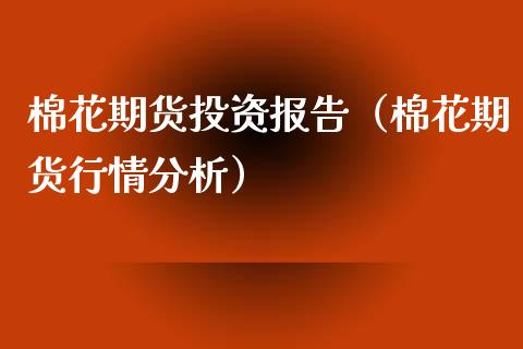 棉花期货投资报告（棉花期货行情分析）