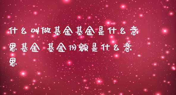 什么叫做基金基金是什么意思基金 基金份额是什么意思