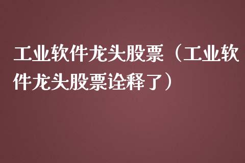工业软件龙头股票（工业软件龙头股票诠释了）