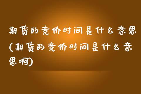 期货的竞价时间是什么意思(期货的竞价时间是什么意思啊)