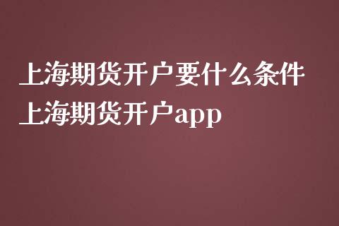 上海期货开户要什么条件 上海期货开户app