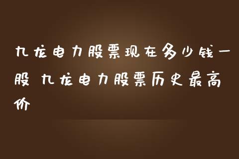 九龙电力股票现在多少钱一股 九龙电力股票历史最高价