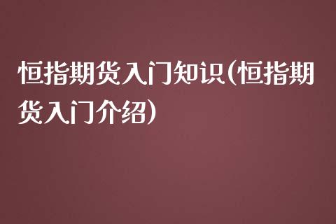 恒指期货入门知识(恒指期货入门介绍)