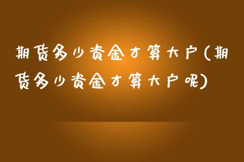 期货多少资金才算大户(期货多少资金才算大户呢)