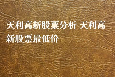天利高新股票分析 天利高新股票最低价_https://www.dglong8.com_股票理财_第1张